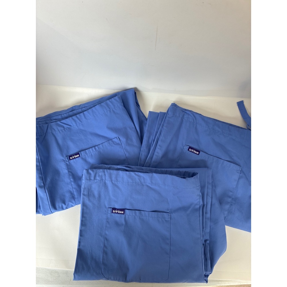 Sivvan Unisex Scrub Pants Bundle of 3 Ceil Blue Drawstring Cargo XL S8400